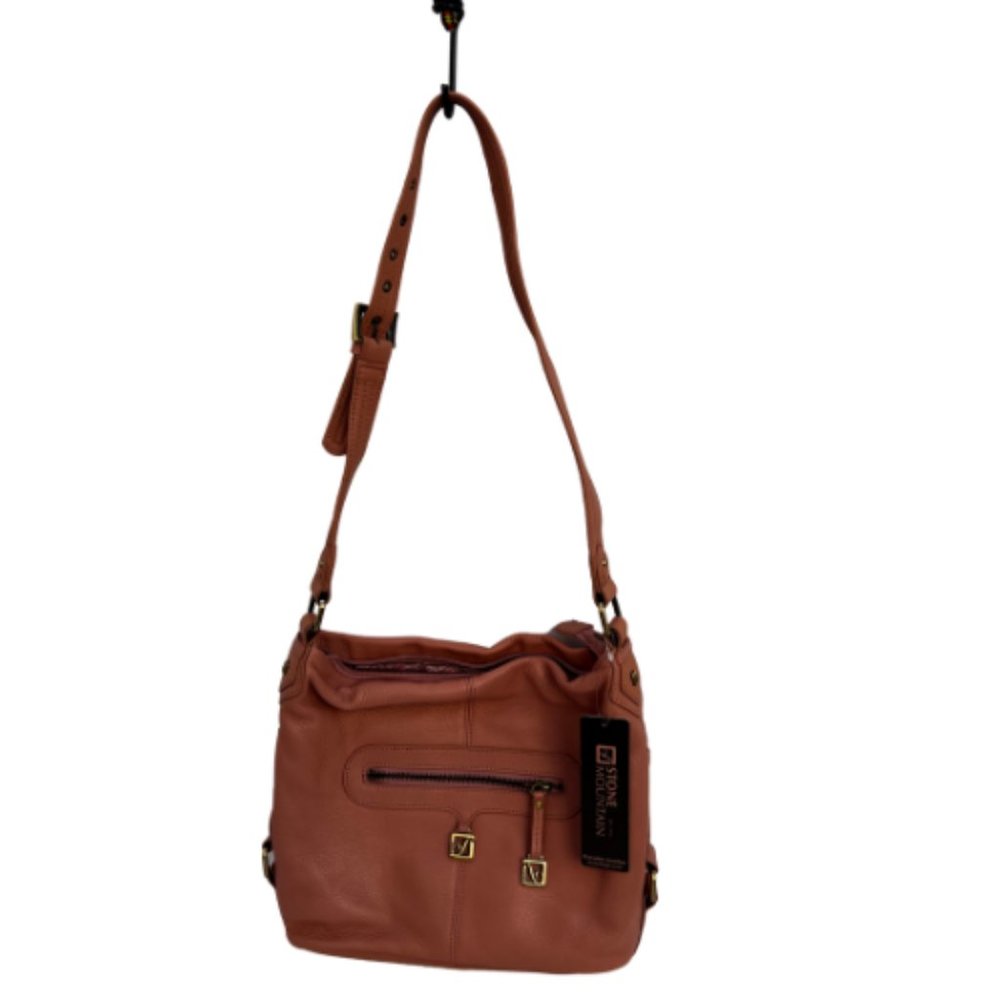 NWT Stone Mountain Women's Pink Leather Front Zipper Shoulder Strap Handbag
